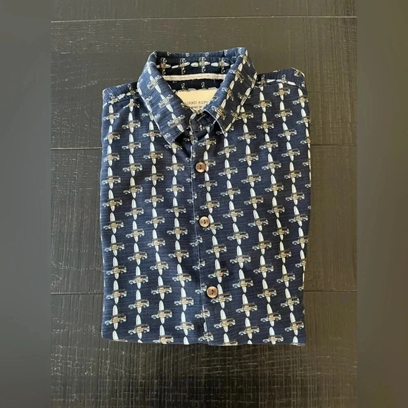 Island Republic Hawaiian Shirt Mens Large Blue Cars Silk Button Up - Picture 1 of 6